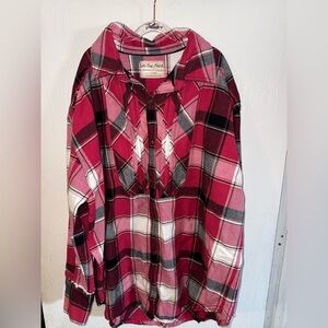 We The Free Pink and Black Plaid Button-Up Shirt